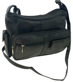 BLACK Leather Organizer Purse Shoulder Bag Multiple Pockets Cross Body Handbag