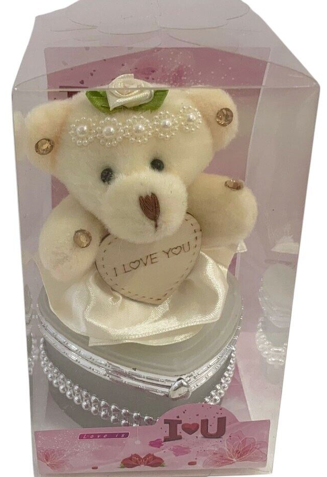 I Love You Bear With Heart Shaped Jewelry Gift Box White