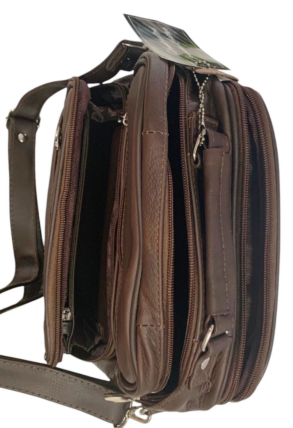 Brown Large Cowhide Leather Messenger Crossbody Shoulder Bag Satchel for Men