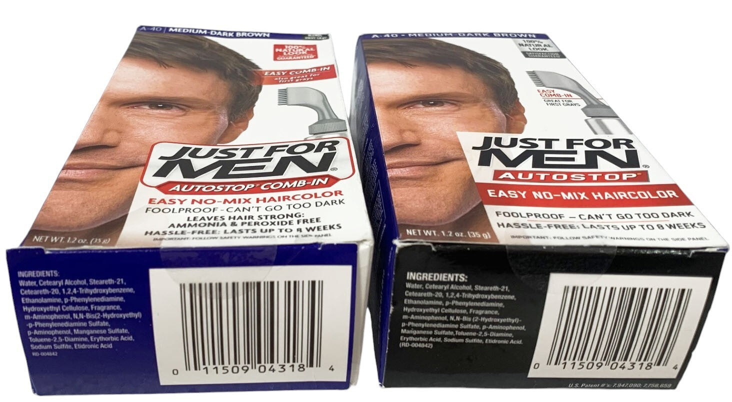 2-Just For Men Autostop Comb-In Easy No-Mix Haircolor A-40 Medium Dark Brown