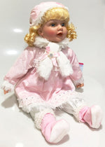 NEW VINYL ZOEY PLAY DOLL BLOND HAIR BLUE EYES  22" PINK/WITE  WINTER OUTFIT