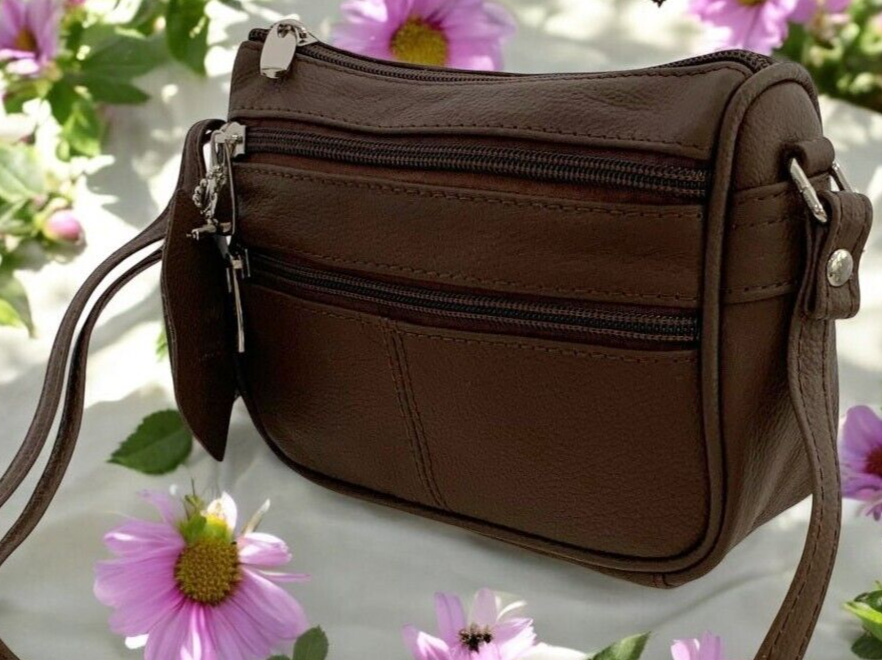 Brown Soft Cowhide Leather Small Handbag Crossbody Shoulder Bag  Purse for Women