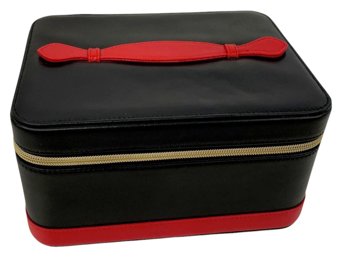 Shiseido New Leather Black/ Red Large Cosmetic Box Carrier With Mirror