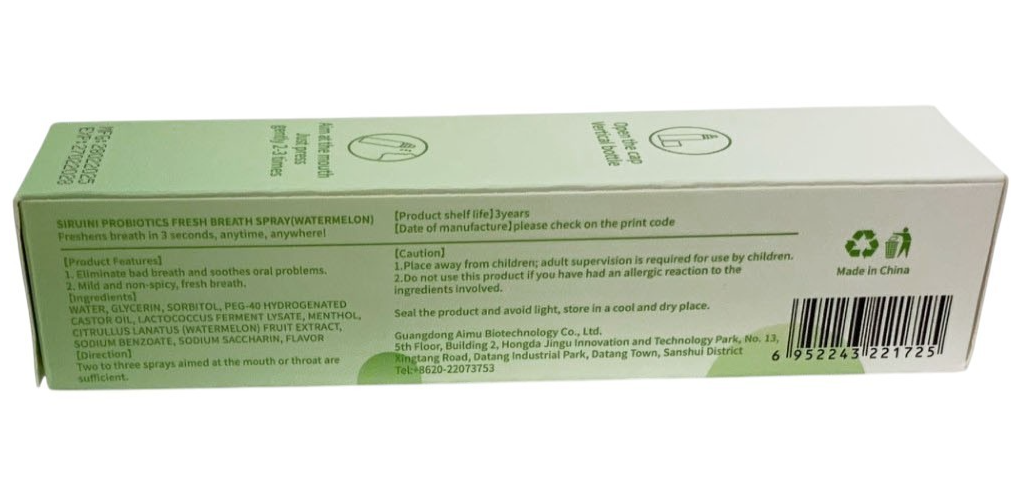 SIRUINI PROBIOTICS FRESH BREATH WATERMELON MOUTH SPRAY ORAL HEALTH FORMULA 2 PCS