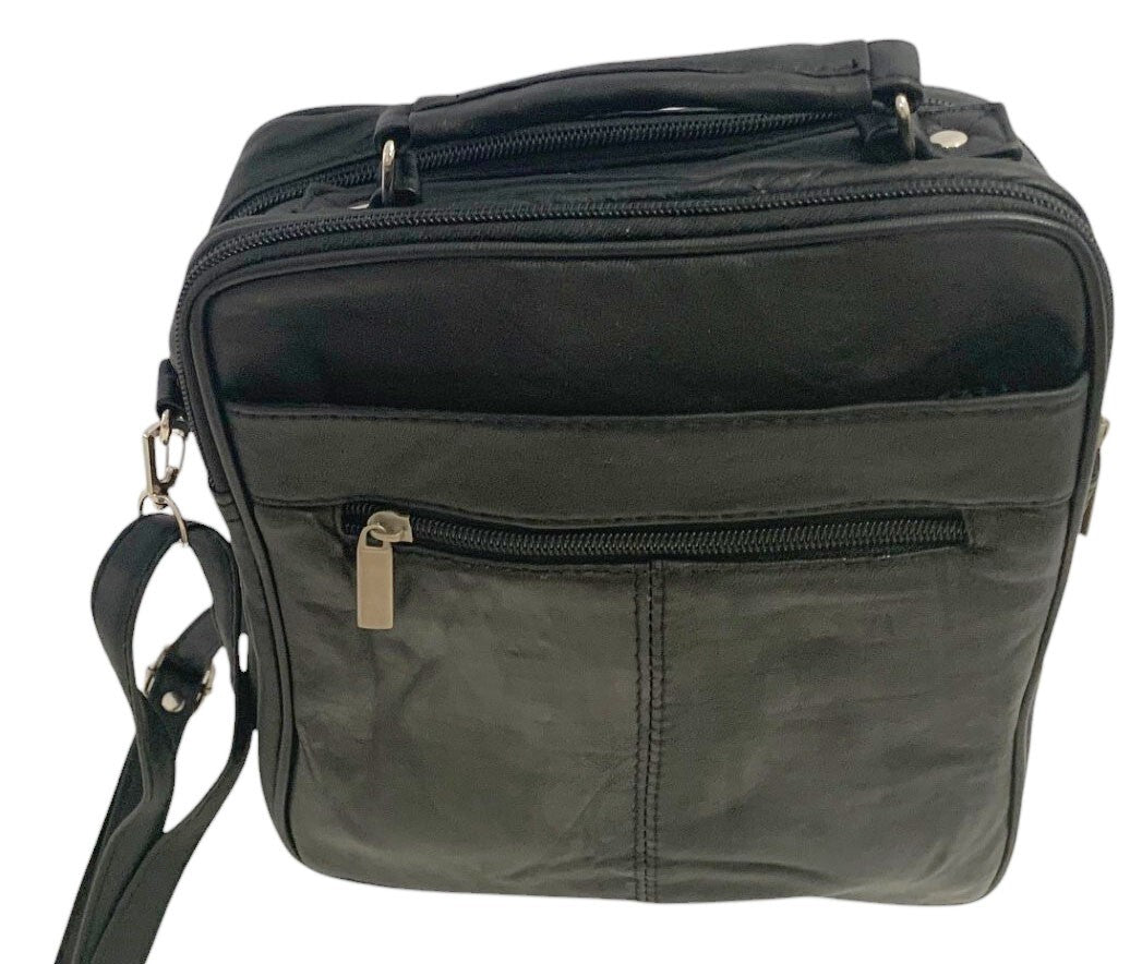 Black Large Leather Messenger Crossbody Shoulder Bag Handbag Satchel for Men