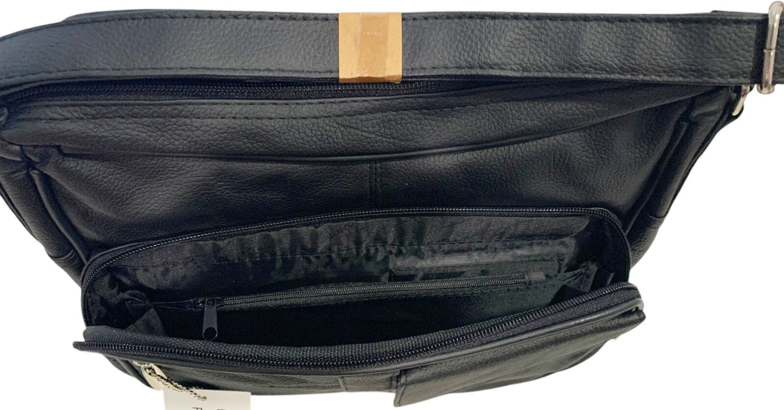 BLACK Leather Organizer Purse Shoulder Bag Multiple Pockets Cross Body Handbag