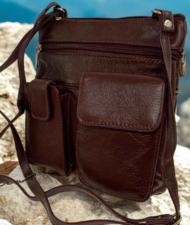 BURGUNDY Cowhide Leather Crossbody Shoulder Bag  Organizer Handbag for Women