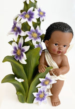 AFRICAN AMERICAN FAIRY ANGEL BABY BOY /GIRL FIGURINE WITH FLOWERS/ BIRD 12.25"