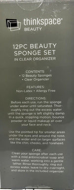 12 PC BEAUTY SPONGE SET NON LATEX ALLERGY FREE IN CLEAR ORGANIZER NEW IN BOX