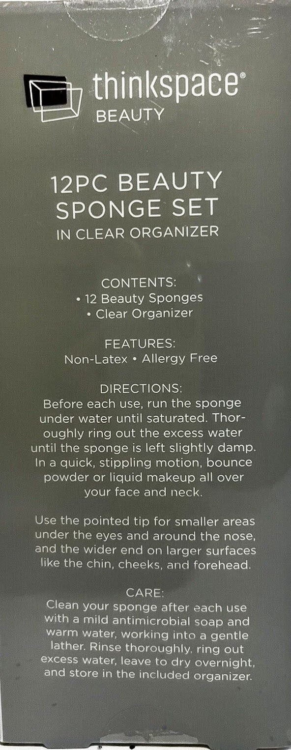 12 PC BEAUTY SPONGE SET NON LATEX ALLERGY FREE IN CLEAR ORGANIZER NEW IN BOX