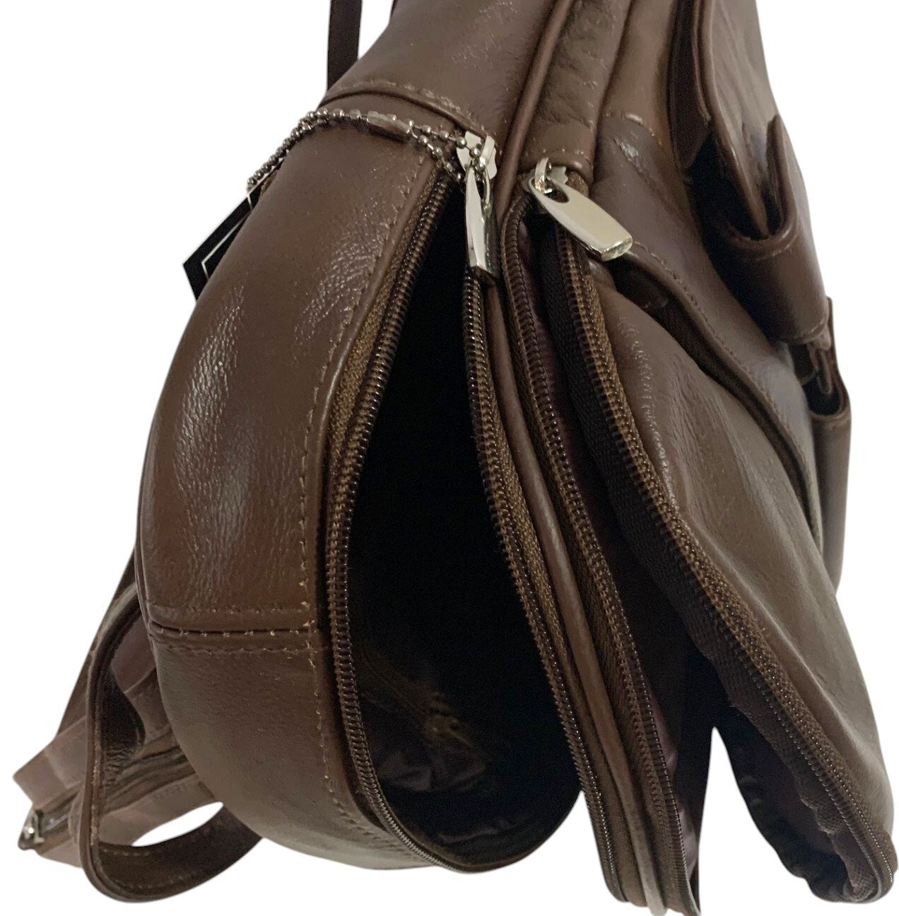 BROWN COWHIDE LEATHER UNISEX  BACKPACK SHOULDER BAG TRAVEL ORGANIZER