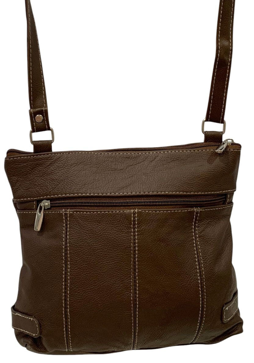BROWN WOMEN MEDIUM COWHIDE LEATHER CROSS BODY SHOULDER BAG HANDBAG PURSE HOBO