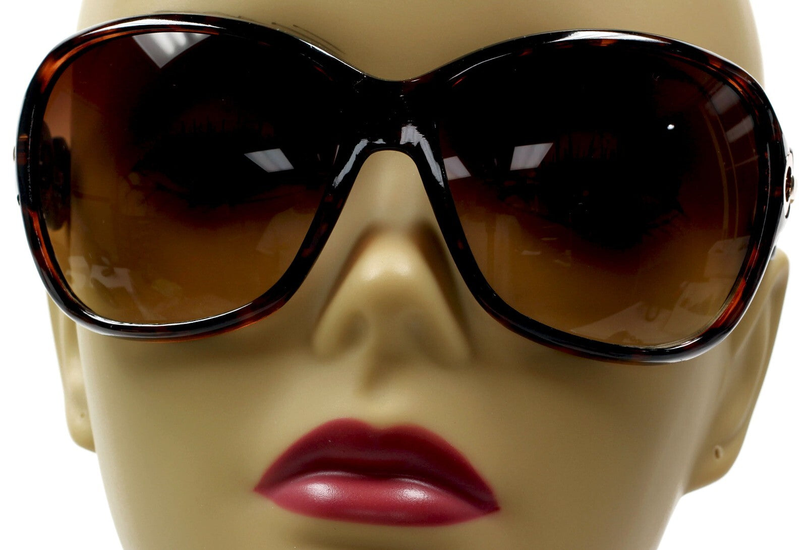 WOMEN BROWN WRAP AROUND OVERSIZED SUNGLASSES FASHION SHADES CHAIN NEW