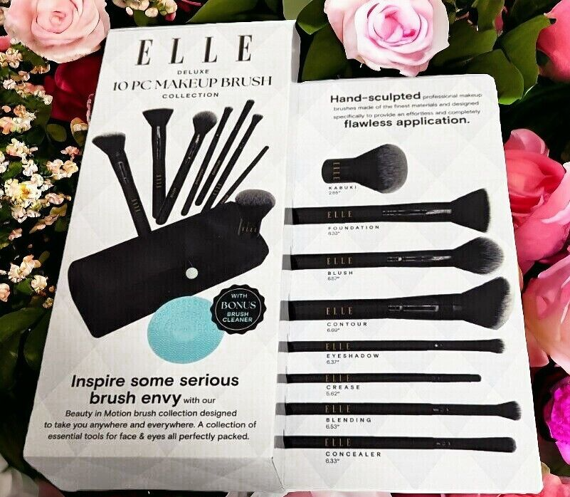 Elle Deluxe 10 Piece Makeup Brush Collection W/ Bonus Brush Cleaner NEW IN BOX