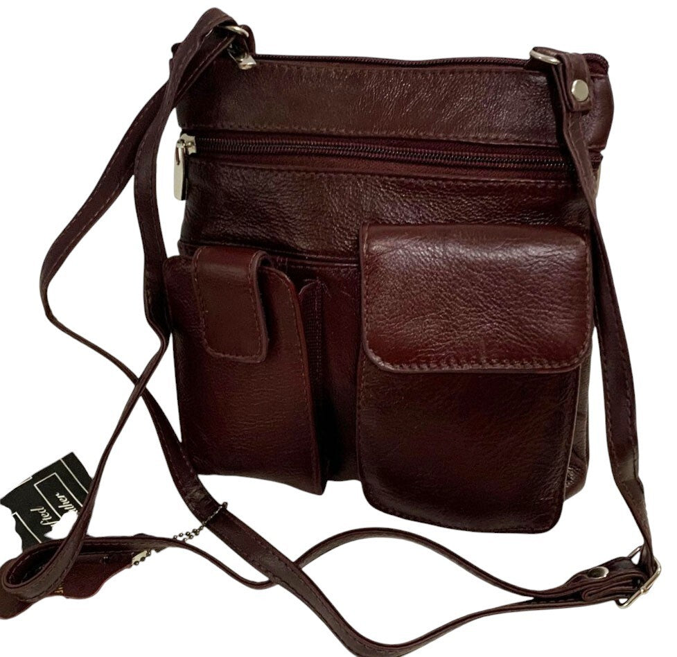 BURGUNDY Cowhide Leather Crossbody Shoulder Bag  Organizer Handbag for Women