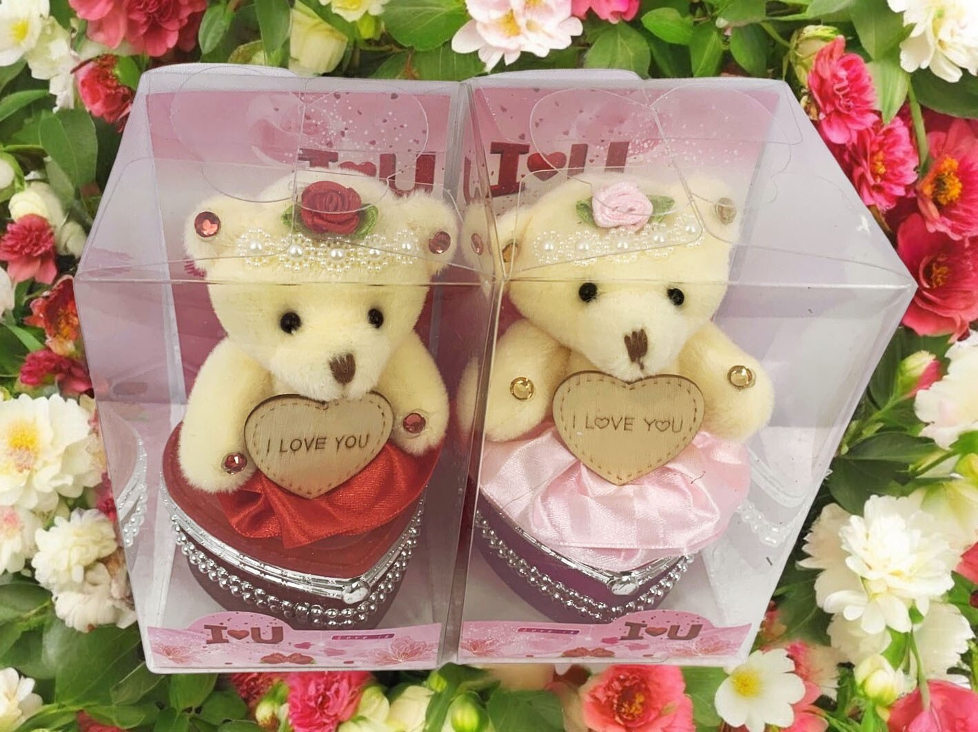 I Love You Bear With Heart Shaped Jewelry Gift Boxes SET OF 2 Red and Pink