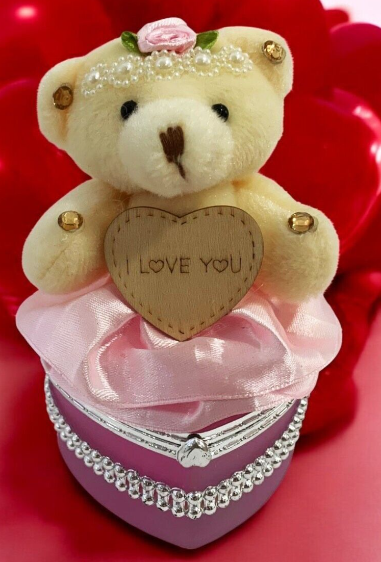 I Love You Bear With Heart Shaped Jewelry Gift Box Pink