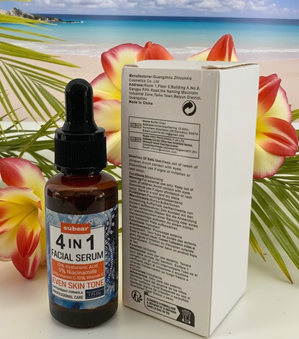 4 IN 1 FACIAL SERUM 30% Vitamin C Hyaluronic Acid Niacinamide Vitamin E 30ml/1oz
