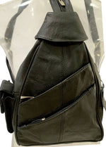 BLACK COWHIDE LEATHER UNISEX  BACKPACK SHOULDER BAG TRAVEL ORGANIZER