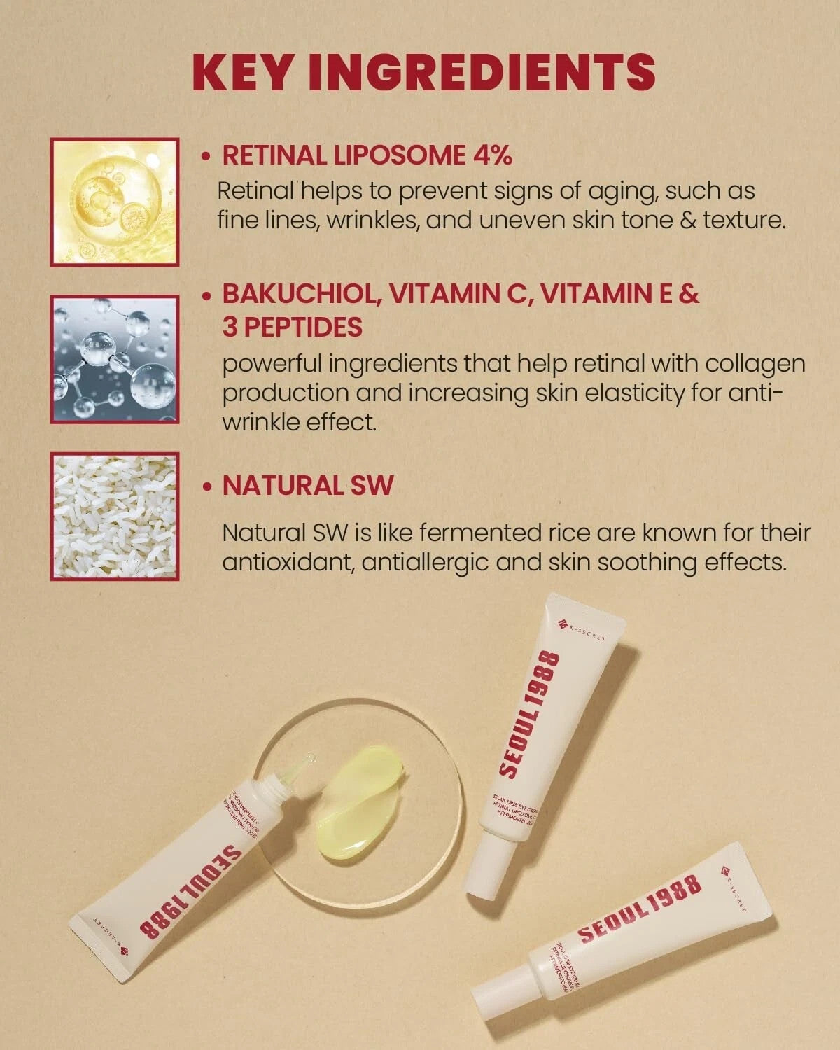 K-SECRET SEOUL 1988 Eye Cream Retinal Liposome 4%+Fermented Bean 30ml EXP 2028