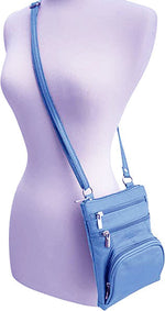 New BLUE Leathers Crossbody Zippered Purse Bag 5 Pockets, Adjustable Strap