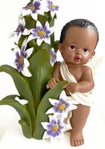 AFRICAN AMERICAN FAIRY ANGEL BABY BOY /GIRL FIGURINE WITH FLOWERS/ BIRD 12.25"