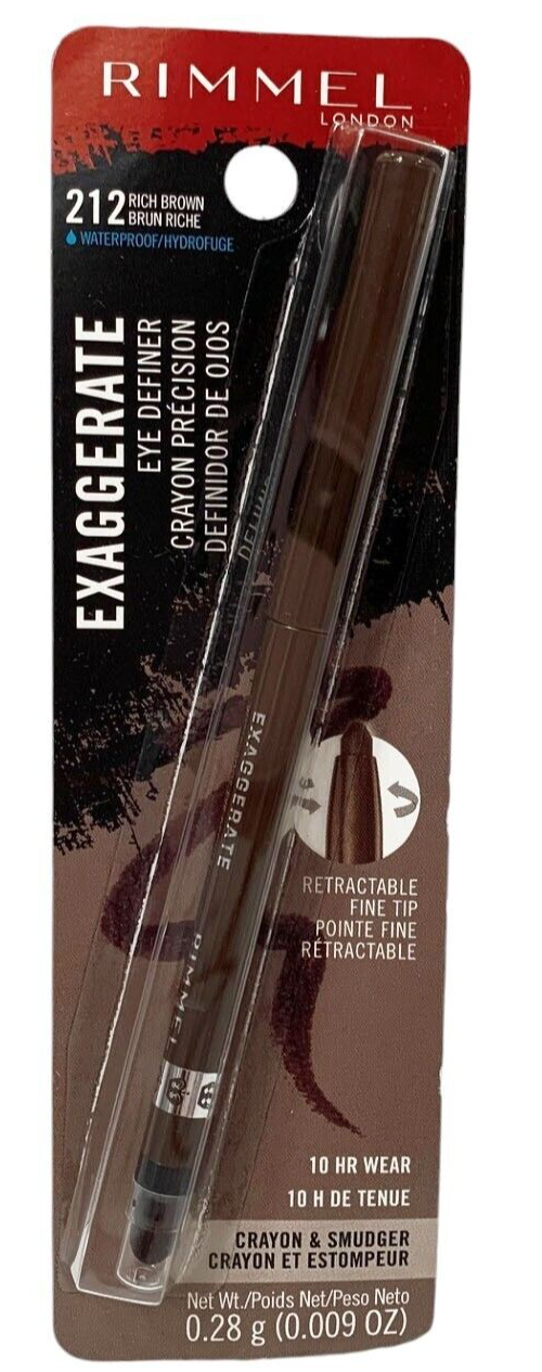 Rimmel Exaggerate Waterproof 10 Hr Eye Definer 212 Rich Brown 0.28g/0.1oz Sealed