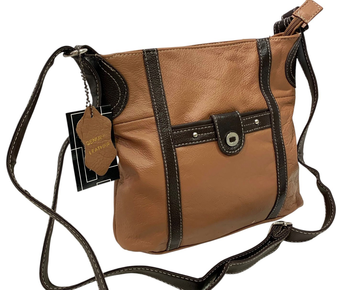 BROWN LT MEDIUM GENUINE LEATHER CROSS BODY SHOULDER MESSENGER BAG SATCHEL