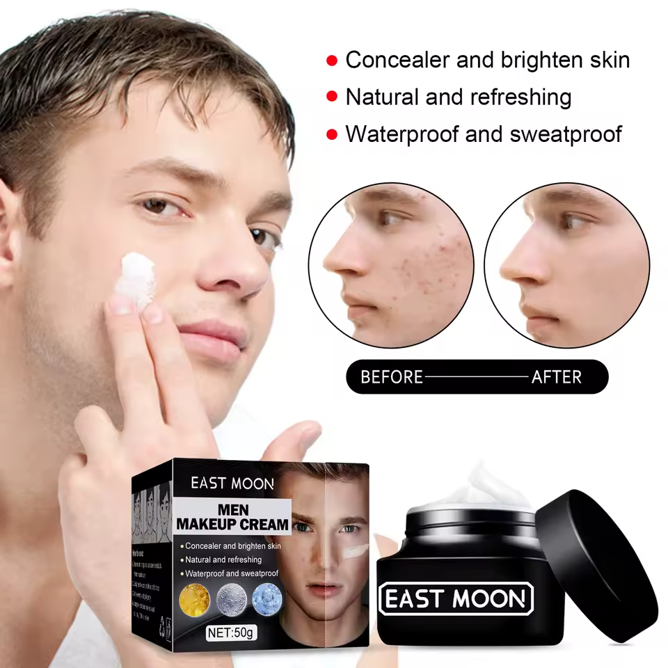 EAST MOON MEN MAKEUP CREAM CONCEALER & BRIGHTEN SKIN WATERPROOF SWEATPROOF 1.7oz