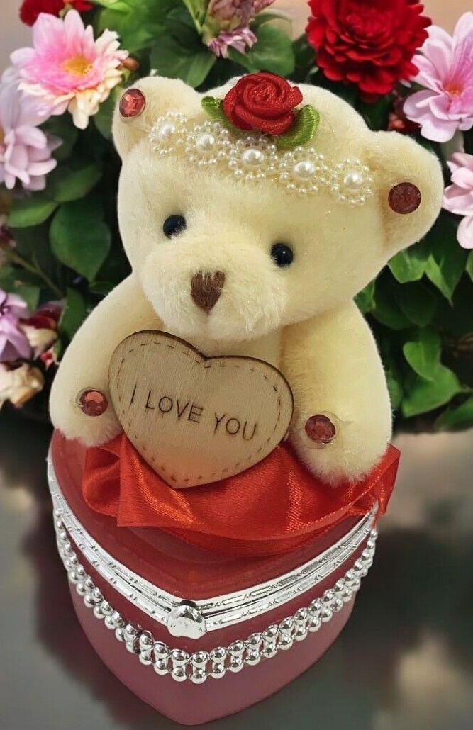 I Love You Bear With Heart Shaped Jewelry Gift Box Red