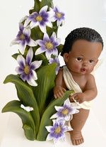 AFRICAN AMERICAN FAIRY ANGEL BABY BOY /GIRL FIGURINE WITH FLOWERS/ BIRD 12.25"