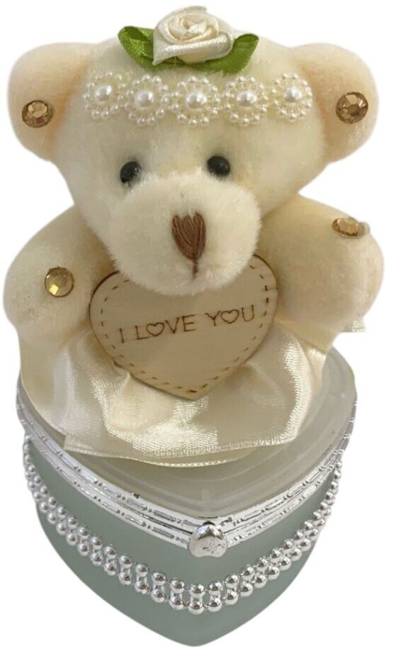 I Love You Bear With Heart Shaped Jewelry Gift Boxes SET OF 2 White & Red