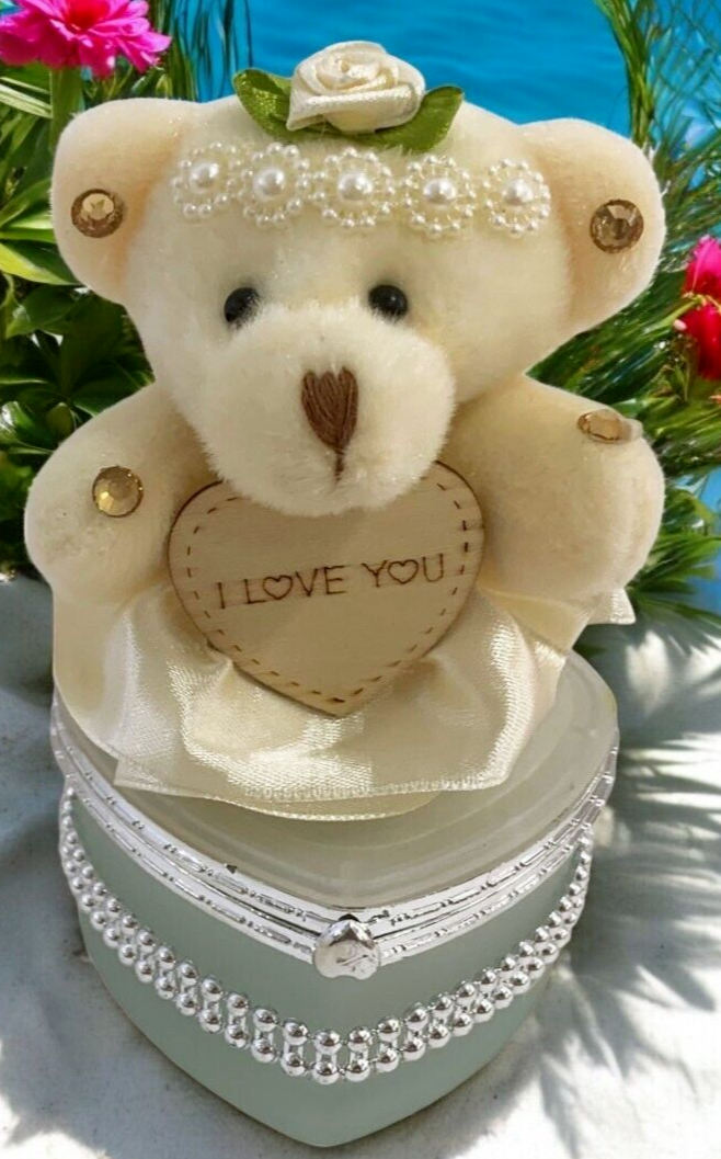 I Love You Bear With Heart Shaped Jewelry Gift Box White