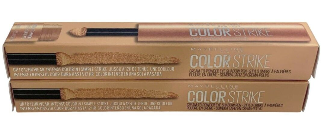 2- MAYBELLINE COLOR STRIKE CREAM TO POWDER EYE SHADOW PEN 0.012oz 35 Flash Metal