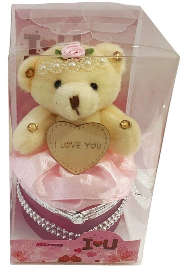 I Love You Bear With Heart Shaped Jewelry Gift Box Pink