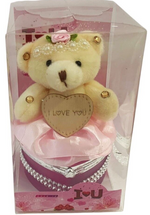 I Love You Bear With Heart Shaped Jewelry Gift Boxes SET OF 2 Pink & Fuchsia