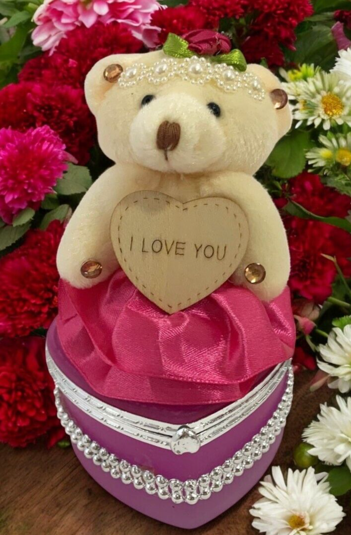 I Love You Bear With Heart Shaped Jewelry Gift Boxes SET OF 2 Red and Fuchsia