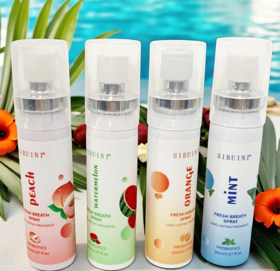 SIRUINI PROBIOTICS FRESH BREATH MOUTH SPRAY PEACH, ORANGE, WATERMALON, MINT- 4 P