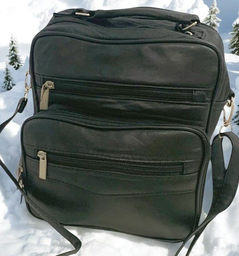 Black Large Leather Messenger Crossbody Shoulder Bag Handbag Satchel for Men