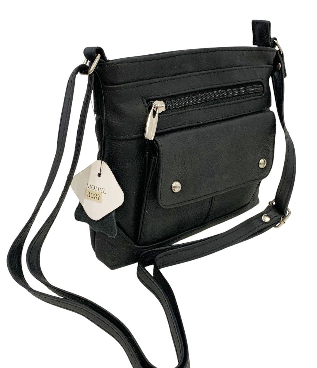 Black Cowhide Leather Small Handbag Crossbody Shoulder Bag  Purse for Women