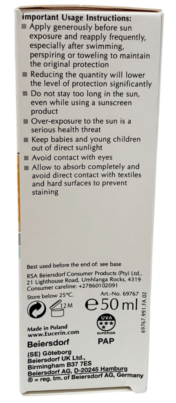 Eucerin Oil Control Dry Touch Sun Gel Cream Ultra Light Acne Skin SPF50+ 50ml