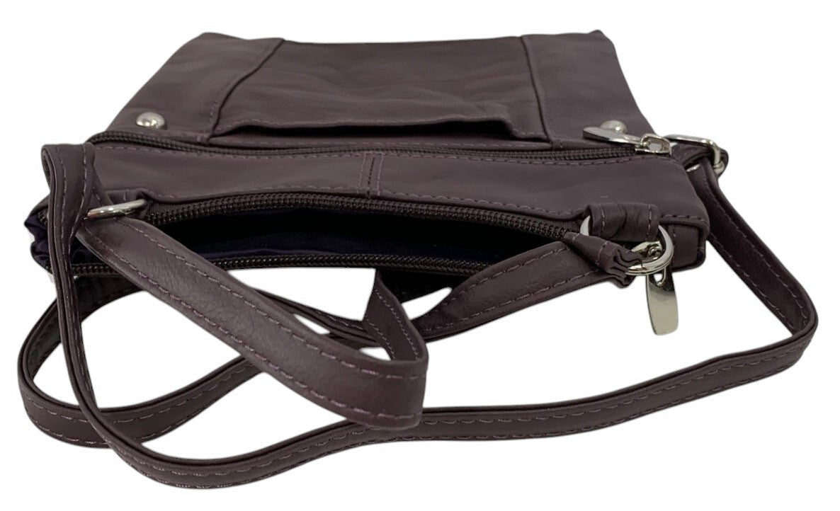 New PURPLE Leathers Crossbody Messenger Purse Bag 5 Pockets, Adjustable Strap
