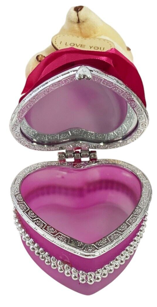 I Love You Bear With Heart Shaped Jewelry Gift Box Dark Pink/Purple