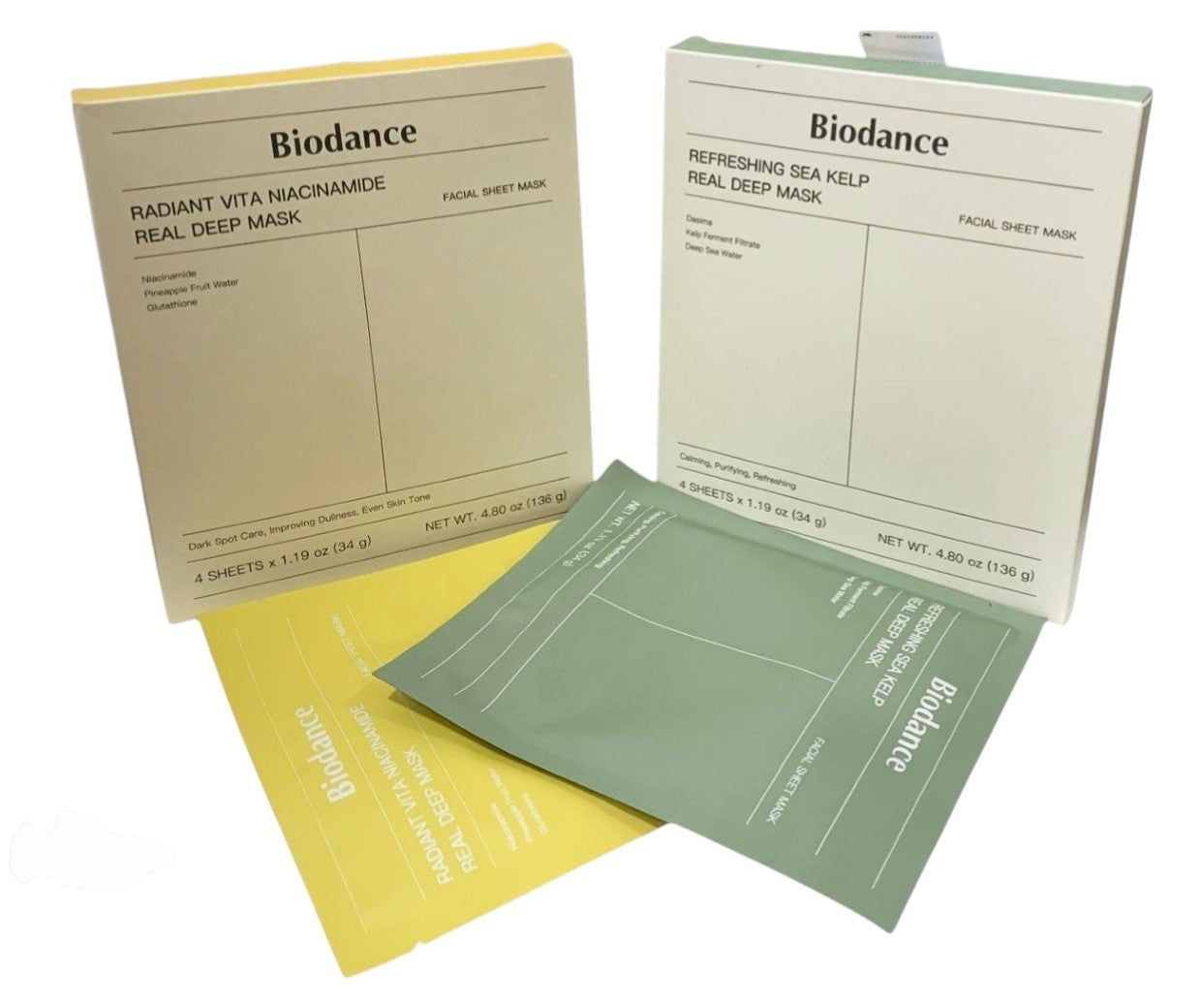 BIODANCE REFRESHING SEA KELP & VITA NIACINAMIDE REAL DEEP MASKS-8 Pack 4 of Each