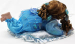 COLLECTIBLE CERAMIC BROWN HAIR CRAWLING FAIRY BABY DOLL IN BLUE 22"