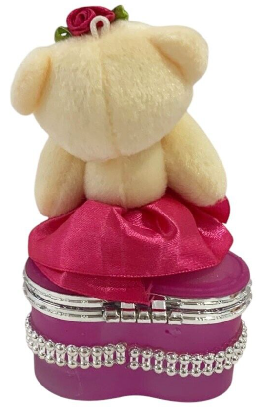 I Love You Bear With Heart Shaped Jewelry Gift Boxes SET OF 2 White and Fuchsia