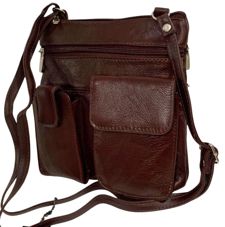 BURGUNDY Cowhide Leather Crossbody Shoulder Bag  Organizer Handbag for Women