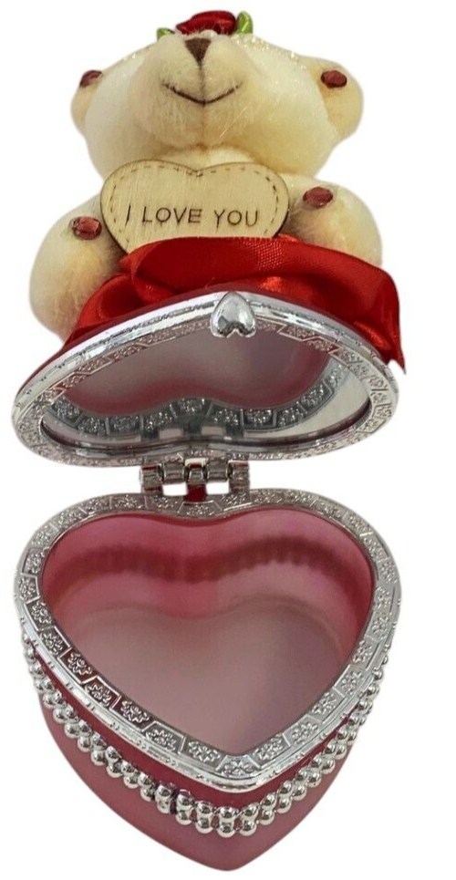 I Love You Bear With Heart Shaped Jewelry Gift Box Red