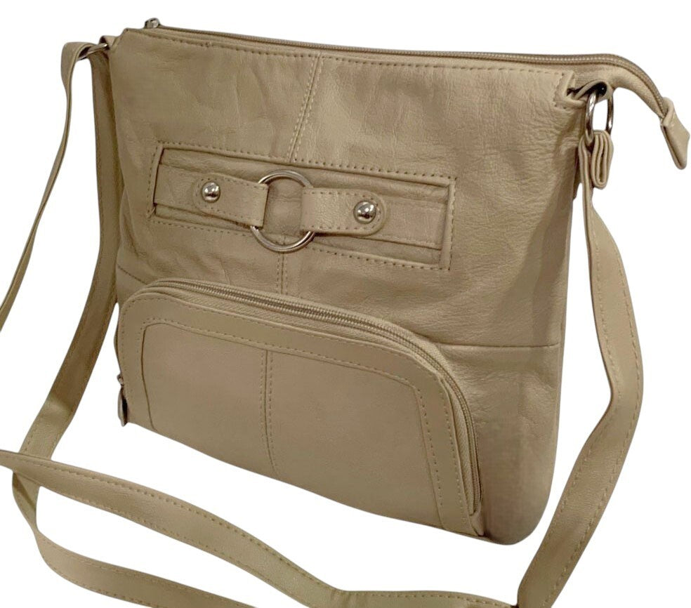 IVORY WOMEN MEDIUM COWHIDE LEATHER CROSS BODY SHOULDER BAG HANDBAG PURSE HOBO