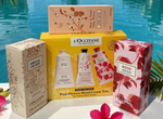 L'OCCITANE EN PROVENCE PINK FLOWERS HAND CREAM  TRIO TRAVEL EXCLUSIVE + GIFT BAG